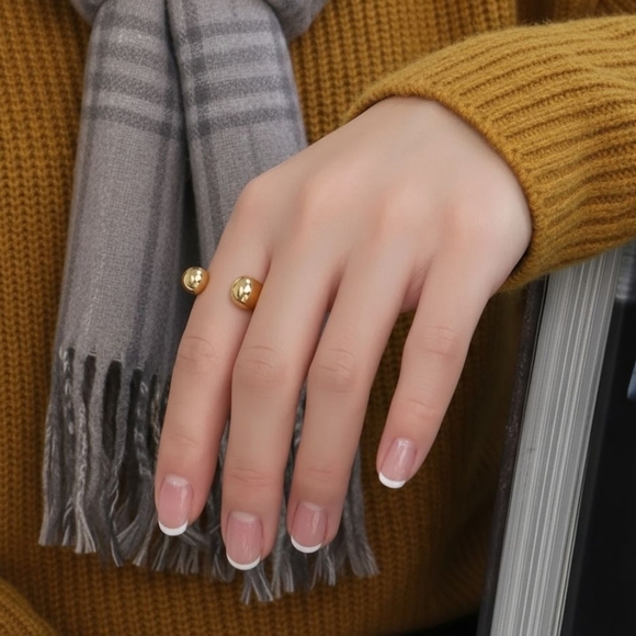 Sleek Minimalist Adjustable 18K Gold Plated Stainless Steel Open Cuff Ring - Picture 3 of 13